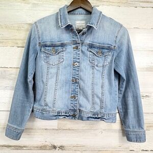 Melrose and Market Womens Denim Jacket‎ Light Wash Distressed Button Front XSP